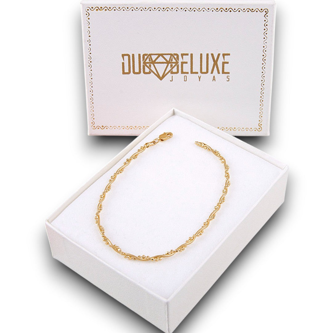 Mujer | Pulso Pulsera Tejido Cola De Rata Con Bolitas 2 mm, Esclava Para Mujer De Plata Autentica Ley .925 Con Baño De Oro Italiano De 24k, DUO DELUXE JOYAS