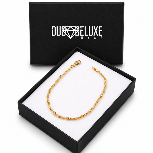 Mujer | Pulso Pulsera Tejido Cola De Rata Con Bolitas 2 mm, Esclava Para Mujer De Plata Autentica Ley .925 Con Baño De Oro Italiano De 24k, DUO DELUXE JOYAS