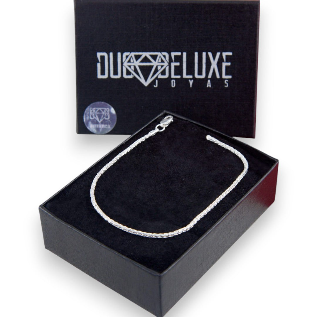 Mujer | Pulso Pulsera Tejido Espiga 2 mm, Esclava Para Mujer De Plata Autentica Ley .925, DUO DELUXE JOYAS