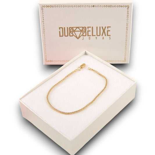 Mujer | Pulso Pulsera Tejido Espiga 2 mm, Esclava Para Mujer De Plata Autentica Ley .925 Con Baño De Oro Italiano De 24k, DUO DELUXE JOYAS
