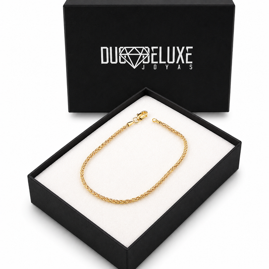 Mujer | Pulso Pulsera Tejido Espiga 2 mm, Esclava Para Mujer De Plata Autentica Ley .925 Con Baño De Oro Italiano De 24k, DUO DELUXE JOYAS