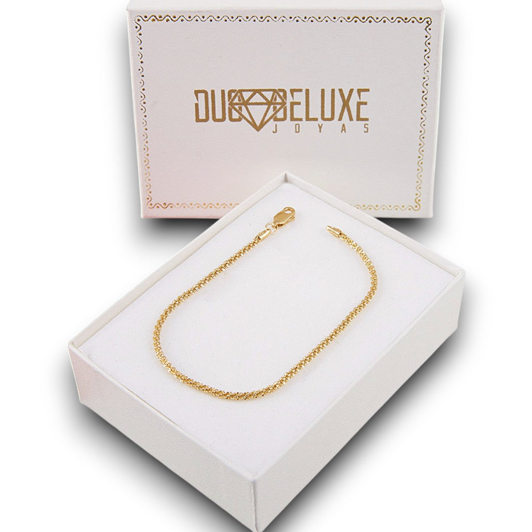 Mujer | Pulso Pulsera Tejido Espuma 2 mm, Esclava Para Mujer De Plata Autentica Ley .925 Con Baño De Oro Italiano De 24k, DUO DELUXE JOYAS