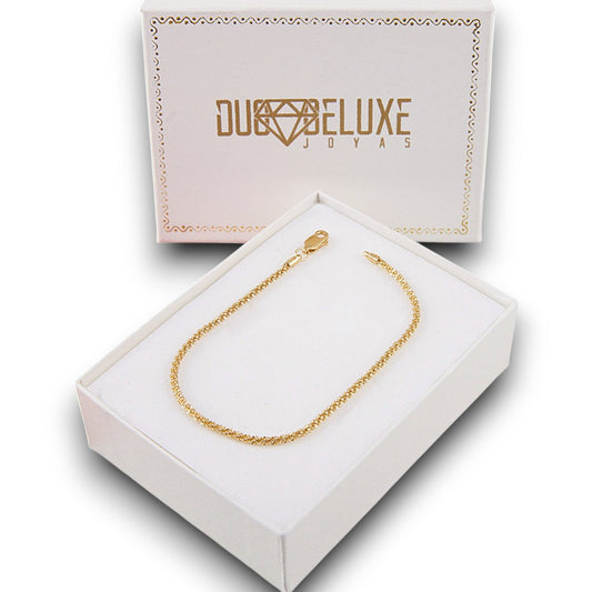 Mujer | Pulso Pulsera Tejido Espuma 2 mm, Esclava Para Mujer De Plata Autentica Ley .925 Con Baño De Oro Italiano De 24k, DUO DELUXE JOYAS