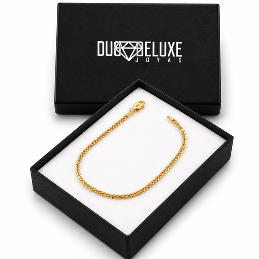 Mujer | Pulso Pulsera Tejido Espuma 2 mm, Esclava Para Mujer De Plata Autentica Ley .925 Con Baño De Oro Italiano De 24k, DUO DELUXE JOYAS
