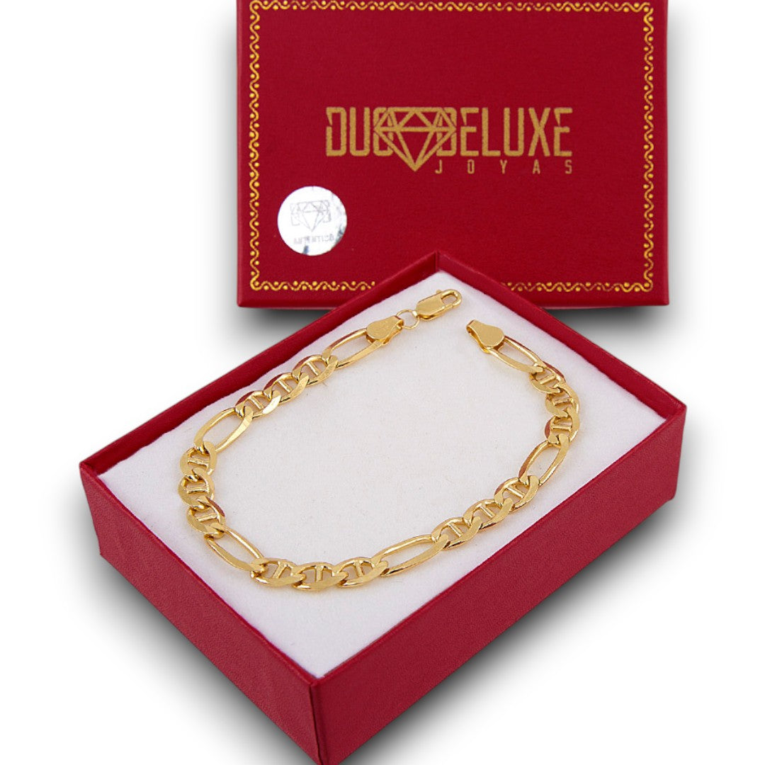 Unisex | Pulso Pulsera Tejido Figaruchi Lisa 6 mm, Esclava Para Hombre Y Mujer De Plata Autentica Ley .925 Con Baño De Oro Italiano 24k, DUO DELUXE JOYAS