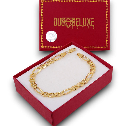 Unisex | Pulso Pulsera Tejido Figaruchi Lisa 6 mm, Esclava Para Hombre Y Mujer De Plata Autentica Ley .925 Con Baño De Oro Italiano 24k, DUO DELUXE JOYAS