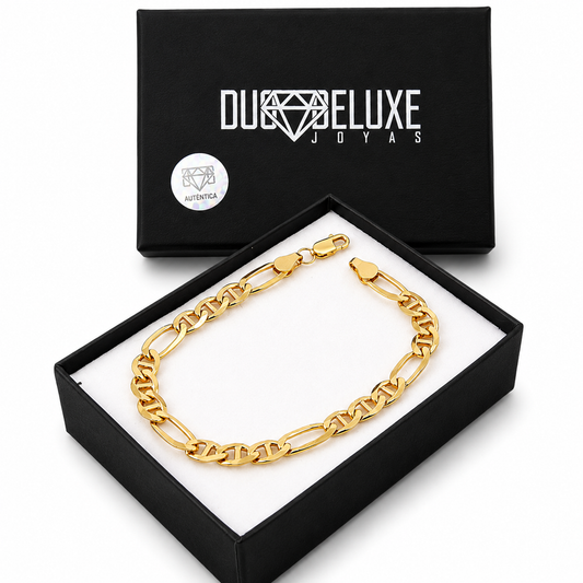 Unisex | Pulso Pulsera Tejido Figaruchi Lisa 6 mm, Esclava Para Hombre Y Mujer De Plata Autentica Ley .925 Con Baño De Oro Italiano 24k, DUO DELUXE JOYAS