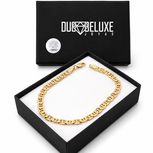 Unisex | Pulso Pulsera Tejido Imperial Elegante 5 mm, Esclava Para Hombre Y Mujer De Plata Autentica Ley .925 Con Baño De Oro Italiano 24k, DUO DELUXE JOYAS