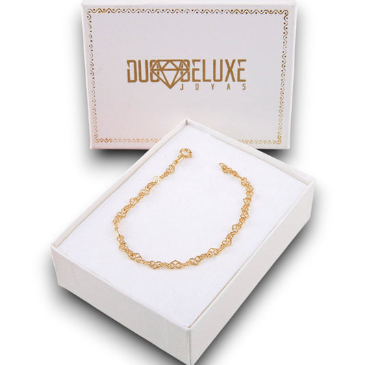 Mujer | Pulso Pulsera Tejido Corazones Love 2 mm, Esclava Para Mujer De Plata Autentica Ley .925 Con Baño De Oro Italiano De 24k, DUO DELUXE JOYAS