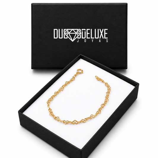 Mujer | Pulso Pulsera Tejido Corazones Love 2 mm, Esclava Para Mujer De Plata Autentica Ley .925 Con Baño De Oro Italiano De 24k, DUO DELUXE JOYAS