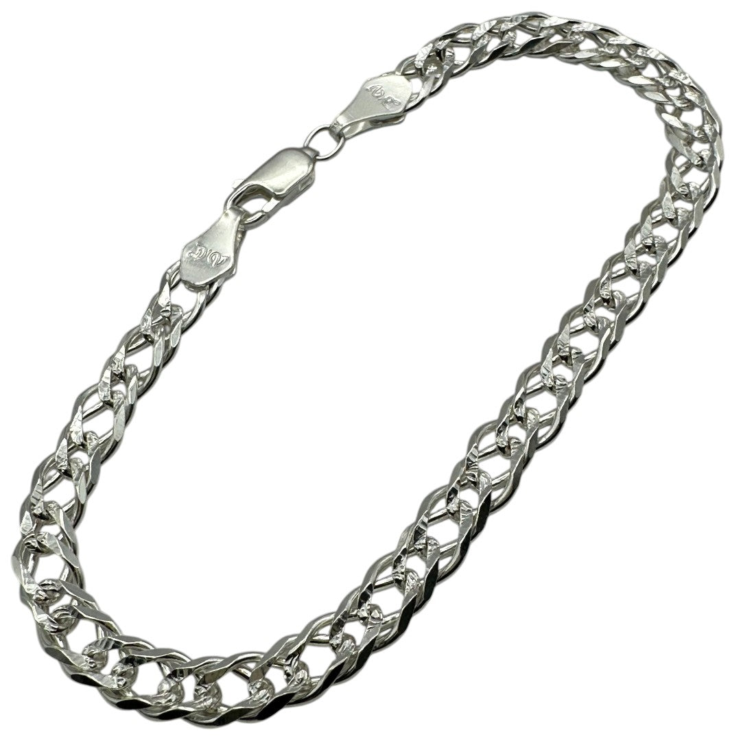 Unisex | Pulso Pulsera Tejido Cubana Doble Rombo 5 mm, Esclava Para Hombre Y Mujer De Plata Autentica Ley .925, DUO DELUXE JOYAS