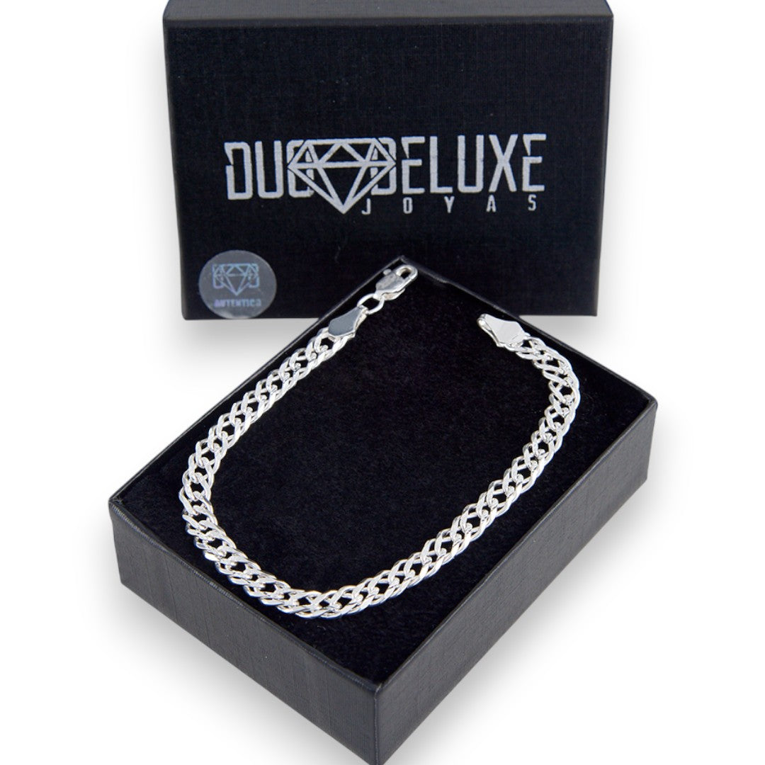 Unisex | Pulso Pulsera Tejido Cubana Doble Rombo 5 mm, Esclava Para Hombre Y Mujer De Plata Autentica Ley .925, DUO DELUXE JOYAS