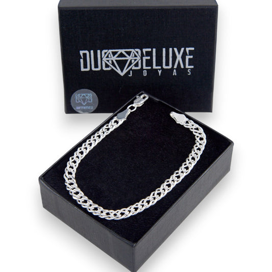 Unisex | Pulso Pulsera Tejido Cubana Doble Rombo 5 mm, Esclava Para Hombre Y Mujer De Plata Autentica Ley .925, DUO DELUXE JOYAS