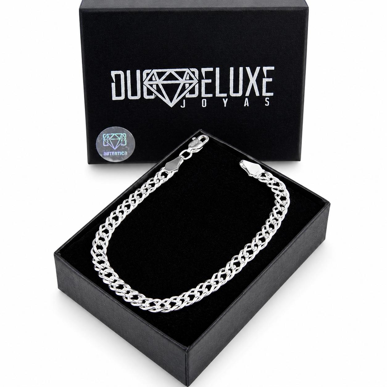 Unisex | Pulso Pulsera Tejido Cubana Doble Rombo 5 mm, Esclava Para Hombre Y Mujer De Plata Autentica Ley .925, DUO DELUXE JOYAS