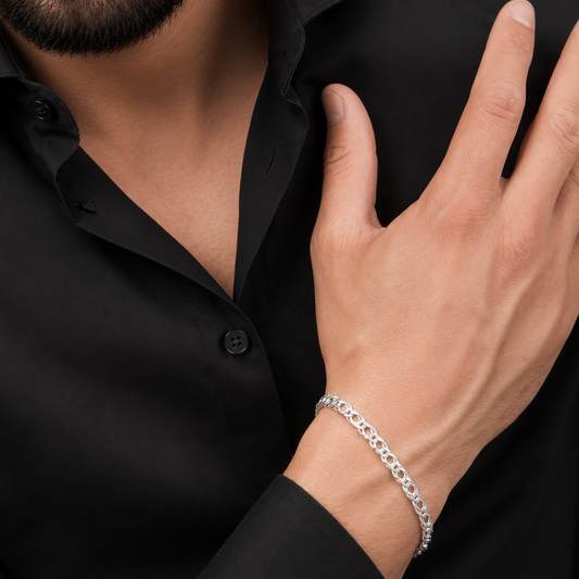 Unisex | Pulso Pulsera Tejido Cubana Doble Rombo 5 mm, Esclava Para Hombre Y Mujer De Plata Autentica Ley .925, DUO DELUXE JOYAS