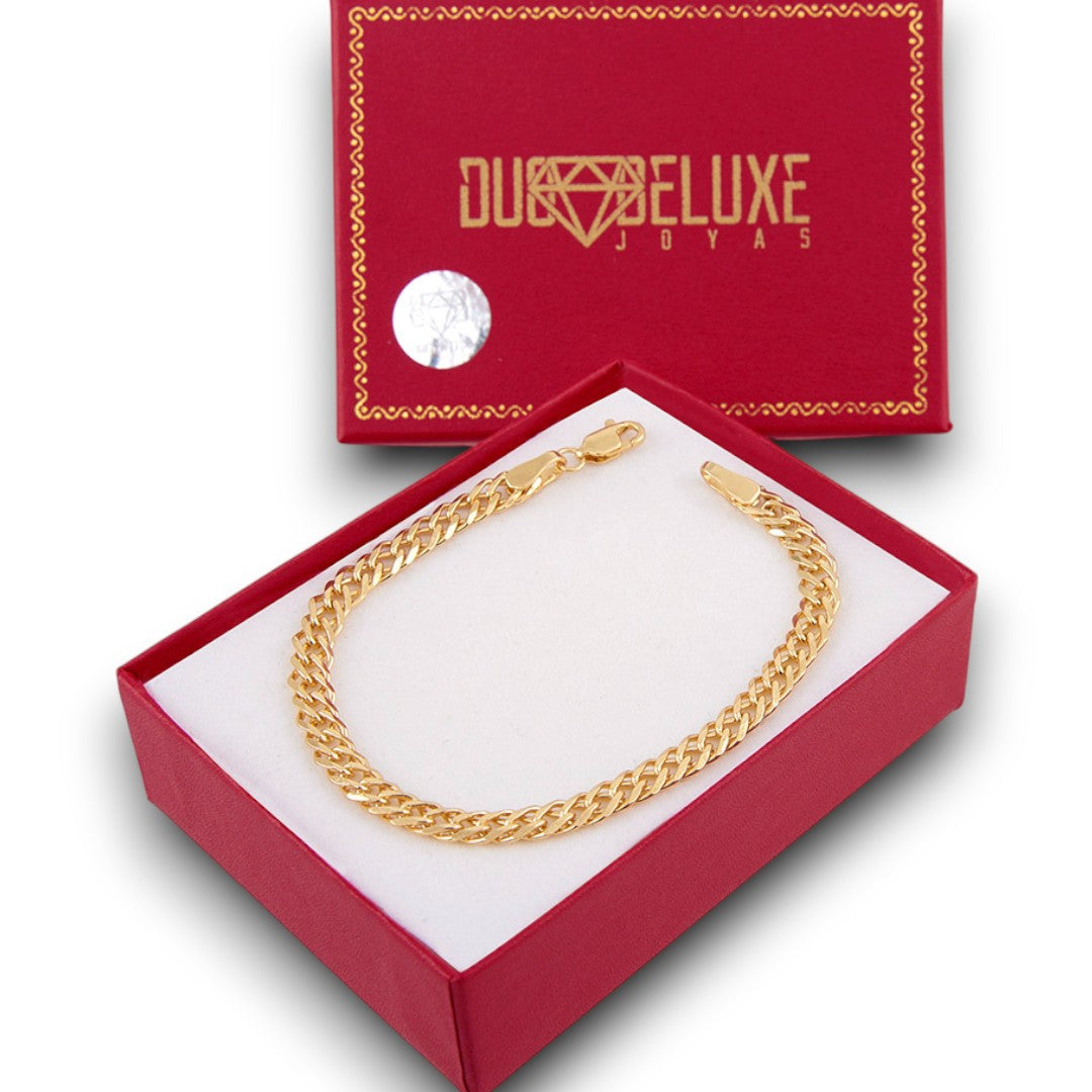 Unisex | Pulso Pulsera Tejido Cubana Doble Rombo 5 mm, Esclava Para Hombre Y Mujer De Plata Autentica Ley .925 Con Baño De Oro Italiano 24k, DUO DELUXE JOYAS