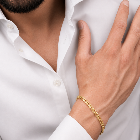 Unisex | Pulso Pulsera Tejido Cubana Doble Rombo 5 mm, Esclava Para Hombre Y Mujer De Plata Autentica Ley .925 Con Baño De Oro Italiano 24k, DUO DELUXE JOYAS