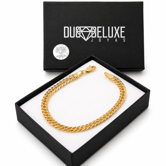 Unisex | Pulso Pulsera Tejido Cubana Doble Rombo 5 mm, Esclava Para Hombre Y Mujer De Plata Autentica Ley .925 Con Baño De Oro Italiano 24k, DUO DELUXE JOYAS