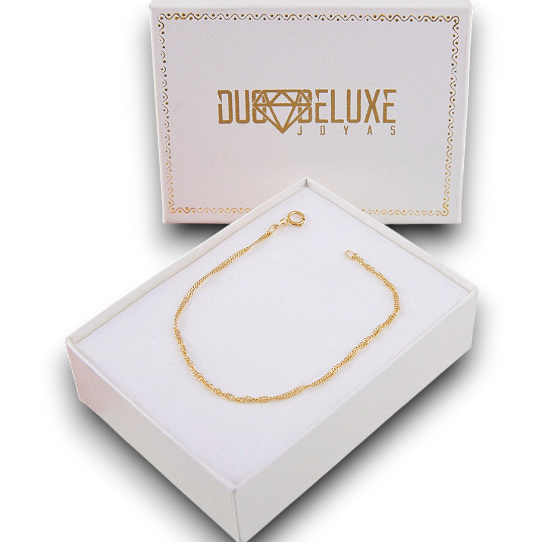 Mujer | Pulso Pulsera Tejido Singapur 2 mm, Esclava Para Mujer De Plata Autentica Ley .925 Con Baño De Oro Italiano De 24k, DUO DELUXE JOYAS