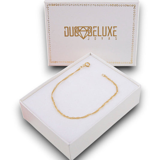 Mujer | Pulso Pulsera Tejido Singapur 2 mm, Esclava Para Mujer De Plata Autentica Ley .925 Con Baño De Oro Italiano De 24k, DUO DELUXE JOYAS