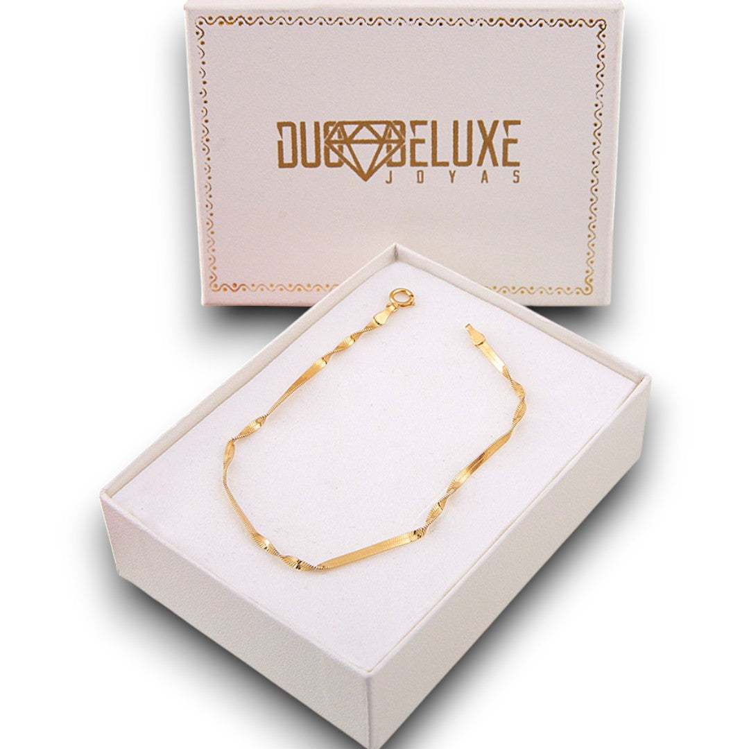 Mujer | Pulso Pulsera Tejido Singapur 2 - 2 mm, Esclava Para Mujer De Plata Autentica Ley .925 Con Baño De Oro Italiano De 24k, DUO DELUXE JOYAS