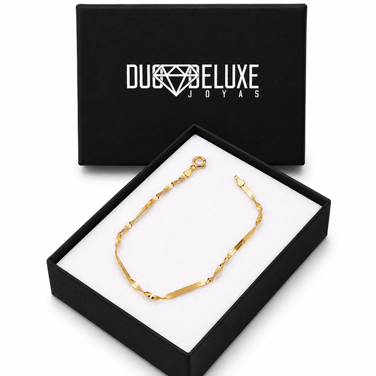 Mujer | Pulso Pulsera Tejido Singapur 2 - 2 mm, Esclava Para Mujer De Plata Autentica Ley .925 Con Baño De Oro Italiano De 24k, DUO DELUXE JOYAS