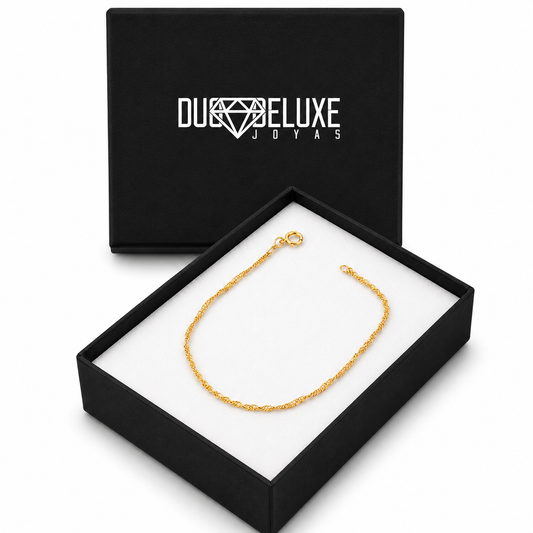 Mujer | Pulso Pulsera Tejido Singapur 2 mm, Esclava Para Mujer De Plata Autentica Ley .925 Con Baño De Oro Italiano De 24k, DUO DELUXE JOYAS