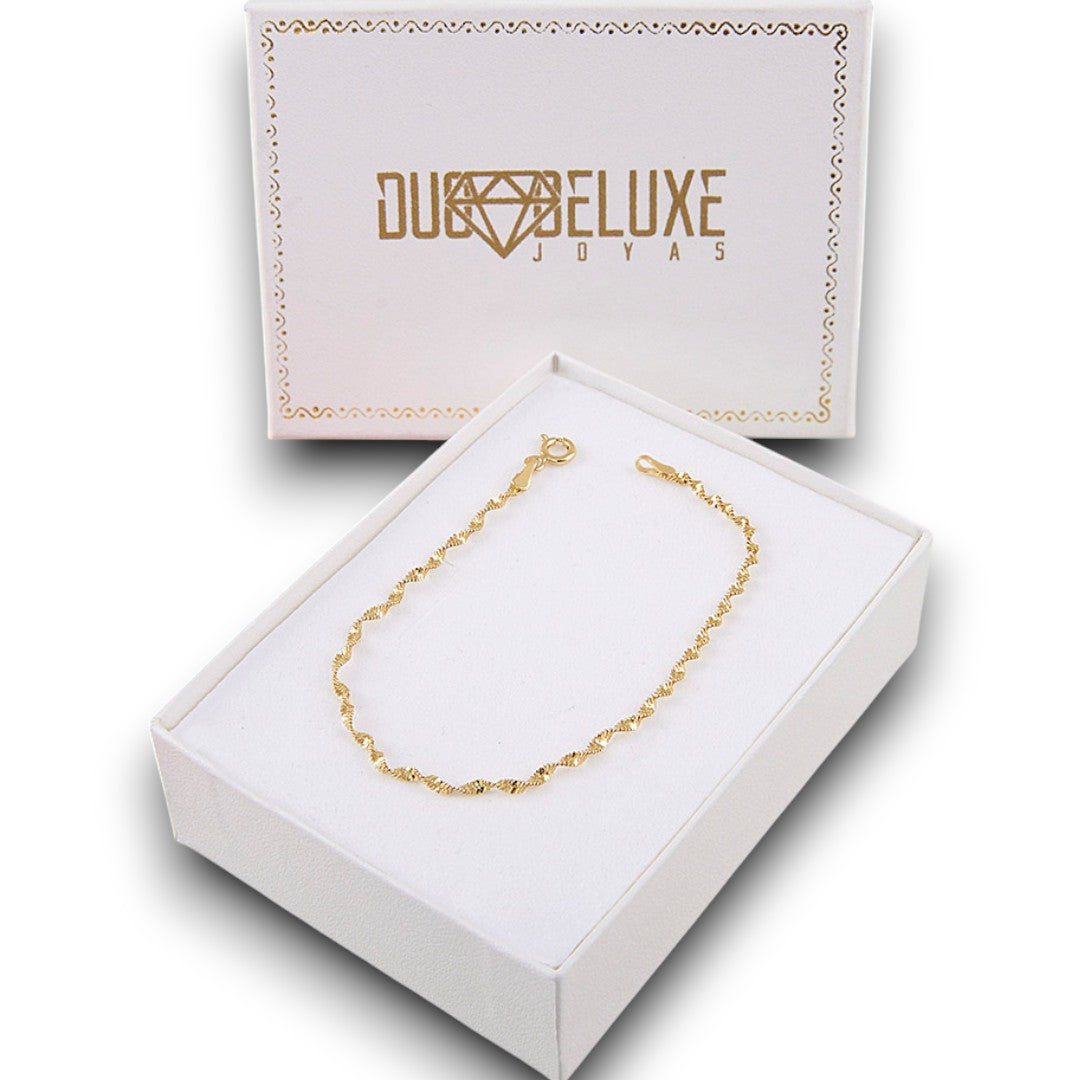 Mujer | Pulso Pulsera Tejido Super Singapur 2 mm, Esclava Para Mujer De Plata Autentica Ley .925 Con Baño De Oro Italiano De 24k, DUO DELUXE JOYAS