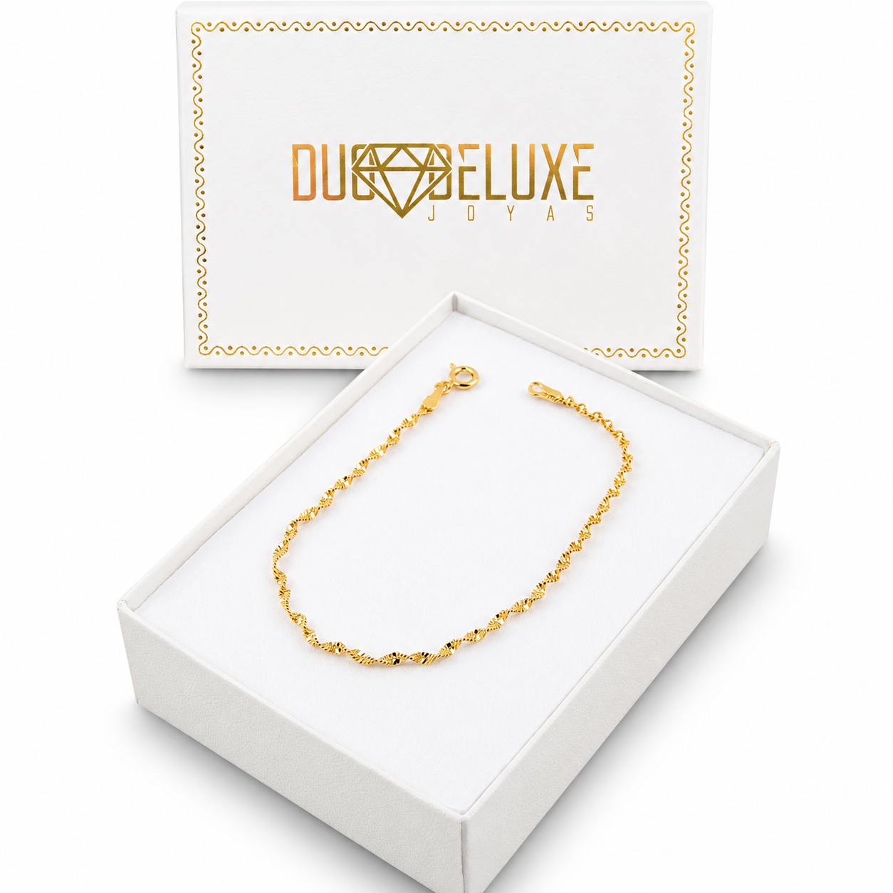 Mujer | Pulso Pulsera Tejido Super Singapur 2 mm, Esclava Para Mujer De Plata Autentica Ley .925 Con Baño De Oro Italiano De 24k, DUO DELUXE JOYAS