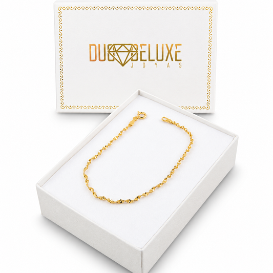 Mujer | Pulso Pulsera Tejido Super Singapur 2 mm, Esclava Para Mujer De Plata Autentica Ley .925 Con Baño De Oro Italiano De 24k, DUO DELUXE JOYAS
