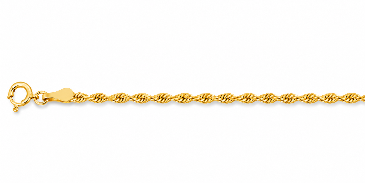 Mujer | Pulso Pulsera Tejido Super Singapur 2 mm, Esclava Para Mujer De Plata Autentica Ley .925 Con Baño De Oro Italiano De 24k, DUO DELUXE JOYAS