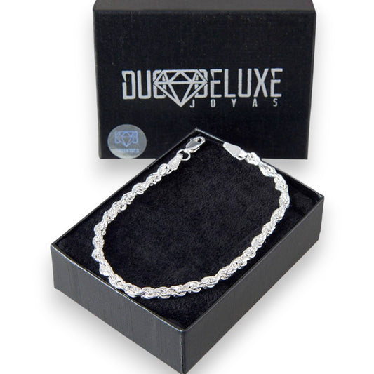 Unisex | Pulso Pulsera Tejido Torzal Relleno 4 mm, Esclava Para Hombre Y Mujer De Plata Autentica Ley .925, DUO DELUXE JOYAS