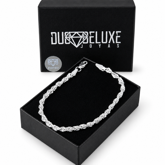 Unisex | Pulso Pulsera Tejido Torzal Relleno 4 mm, Esclava Para Hombre Y Mujer De Plata Autentica Ley .925, DUO DELUXE JOYAS