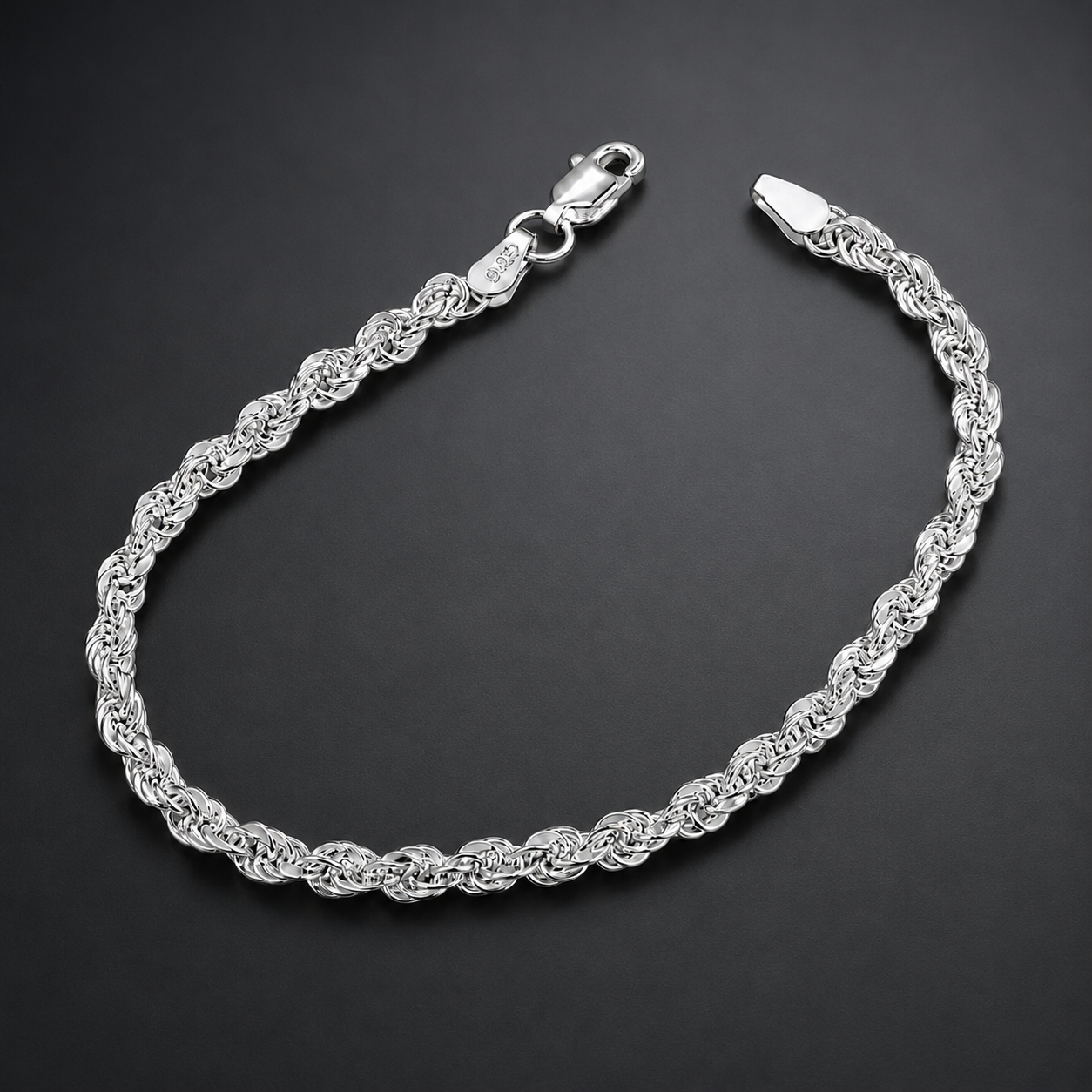 Unisex | Pulso Pulsera Tejido Torzal Relleno 4 mm, Esclava Para Hombre Y Mujer De Plata Autentica Ley .925, DUO DELUXE JOYAS
