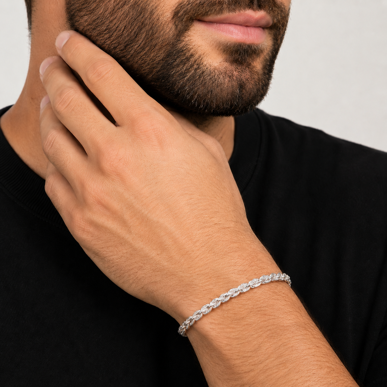 Unisex | Pulso Pulsera Tejido Torzal Relleno 4 mm, Esclava Para Hombre Y Mujer De Plata Autentica Ley .925, DUO DELUXE JOYAS