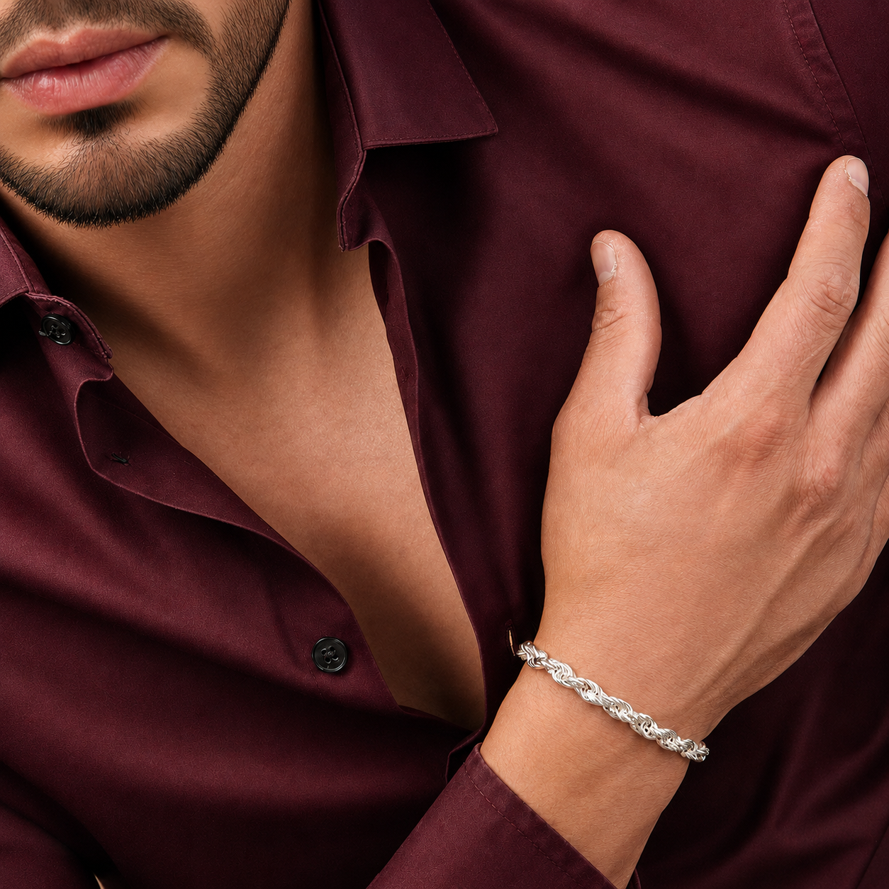Unisex | Pulso Pulsera Tejido Torzal Relleno 5 mm, Esclava Para Hombre Y Mujer De Plata Autentica Ley .925, DUO DELUXE JOYAS