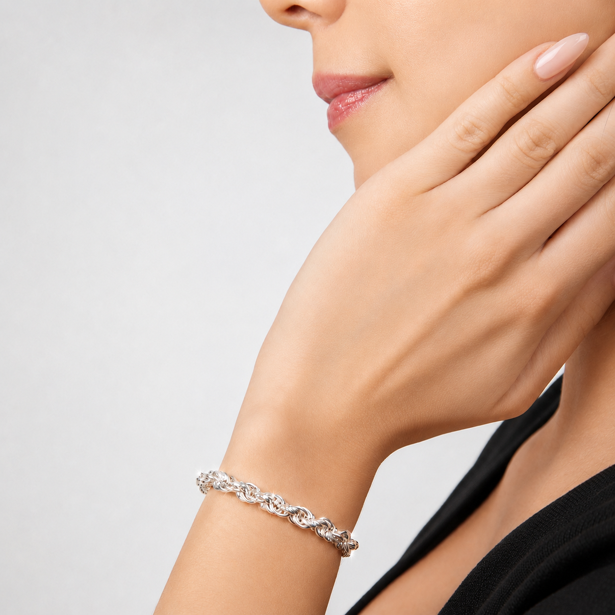 Unisex | Pulso Pulsera Tejido Torzal Relleno 5 mm, Esclava Para Hombre Y Mujer De Plata Autentica Ley .925, DUO DELUXE JOYAS