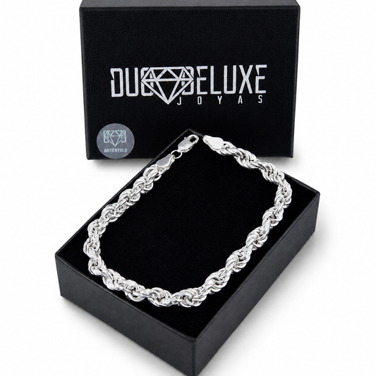Unisex | Pulso Pulsera Tejido Torzal Relleno 5 mm, Esclava Para Hombre Y Mujer De Plata Autentica Ley .925, DUO DELUXE JOYAS