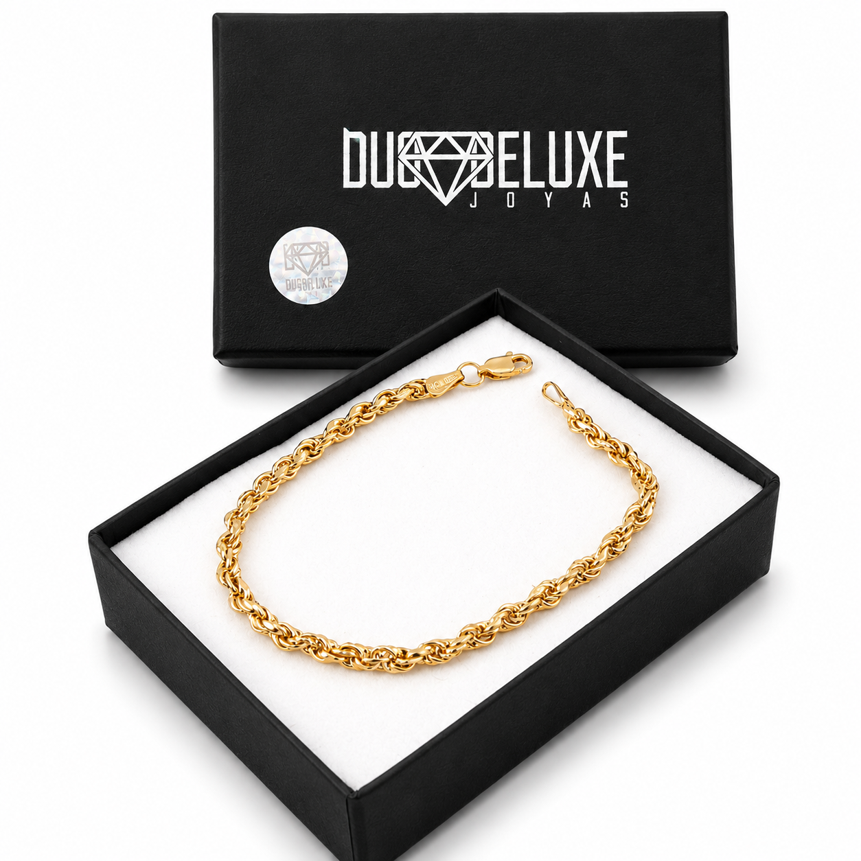 Unisex | Pulso Pulsera Tejido Torzal Relleno 4 mm, Esclava Para Hombre Y Mujer De Plata Autentica Ley .925 Con Baño De Oro Italiano 24k, DUO DELUXE JOYAS