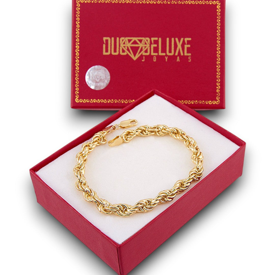 Unisex | Pulso Pulsera Tejido Torzal Relleno 5 mm, Esclava Para Hombre Y Mujer De Plata Autentica Ley .925 Con Baño De Oro Italiano 24k, DUO DELUXE JOYAS