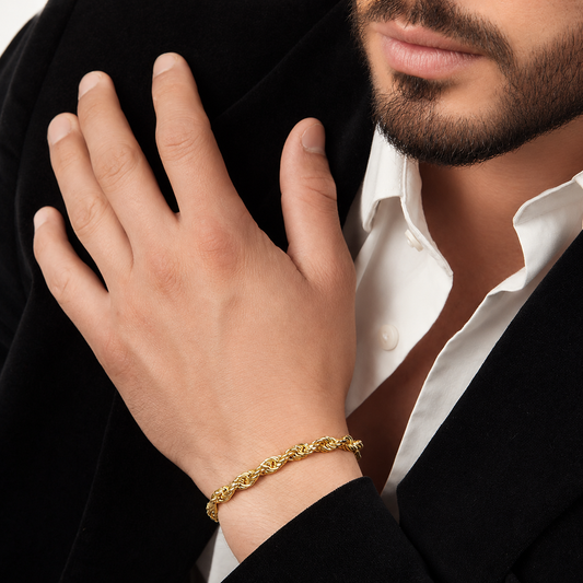 Unisex | Pulso Pulsera Tejido Torzal Relleno 5 mm, Esclava Para Hombre Y Mujer De Plata Autentica Ley .925 Con Baño De Oro Italiano 24k, DUO DELUXE JOYAS