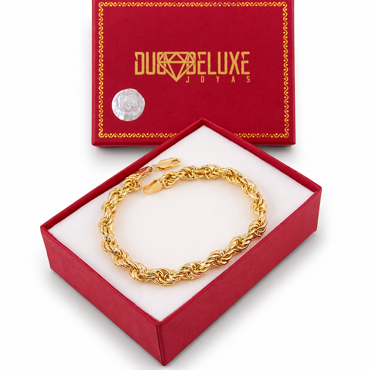 Unisex | Pulso Pulsera Tejido Torzal Relleno 5 mm, Esclava Para Hombre Y Mujer De Plata Autentica Ley .925 Con Baño De Oro Italiano 24k, DUO DELUXE JOYAS