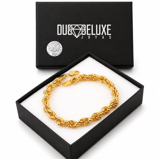 Unisex | Pulso Pulsera Tejido Torzal Relleno 5 mm, Esclava Para Hombre Y Mujer De Plata Autentica Ley .925 Con Baño De Oro Italiano 24k, DUO DELUXE JOYAS