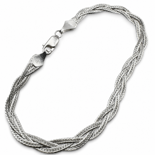 Unisex | Pulso Pulsera Tejido Trenzada Triple 5 mm, Esclava Para Hombre Y Mujer De Plata Autentica Ley .925, DUO DELUXE JOYAS
