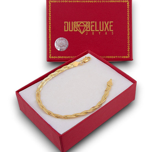Unisex | Pulso Pulsera Tejido Trenzado Triple 5 mm, Esclava Para Hombre Y Mujer De Plata Autentica Ley .925 Con Baño De Oro Italiano 24k, DUO DELUXE JOYAS