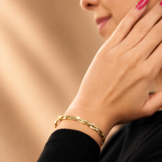 Unisex | Pulso Pulsera Tejido Trenzado Triple 5 mm, Esclava Para Hombre Y Mujer De Plata Autentica Ley .925 Con Baño De Oro Italiano 24k, DUO DELUXE JOYAS