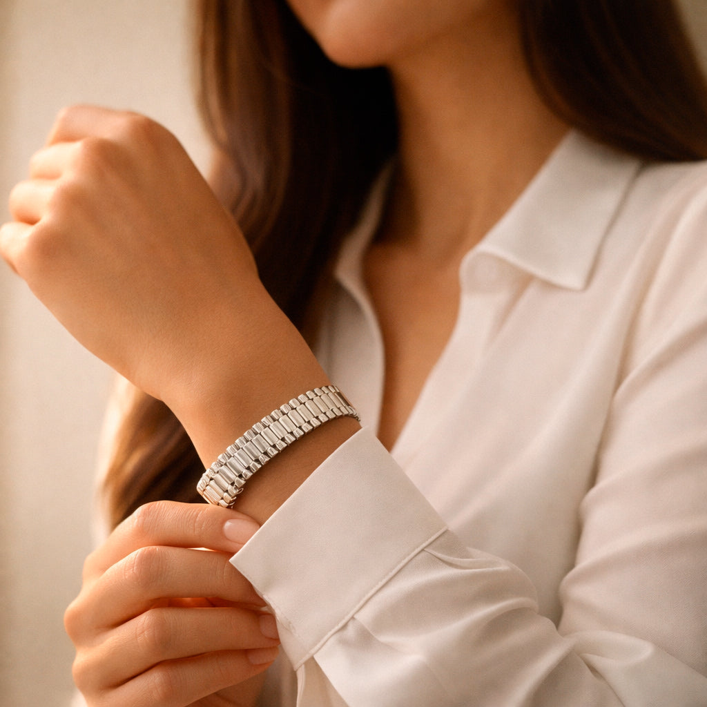 Unisex | Pulso Pulsera Tejido Rolex RCL 11 mm, Esclava Para Hombre Y Mujer De Plata Autentica Ley .925, DUO DELUXE JOYAS