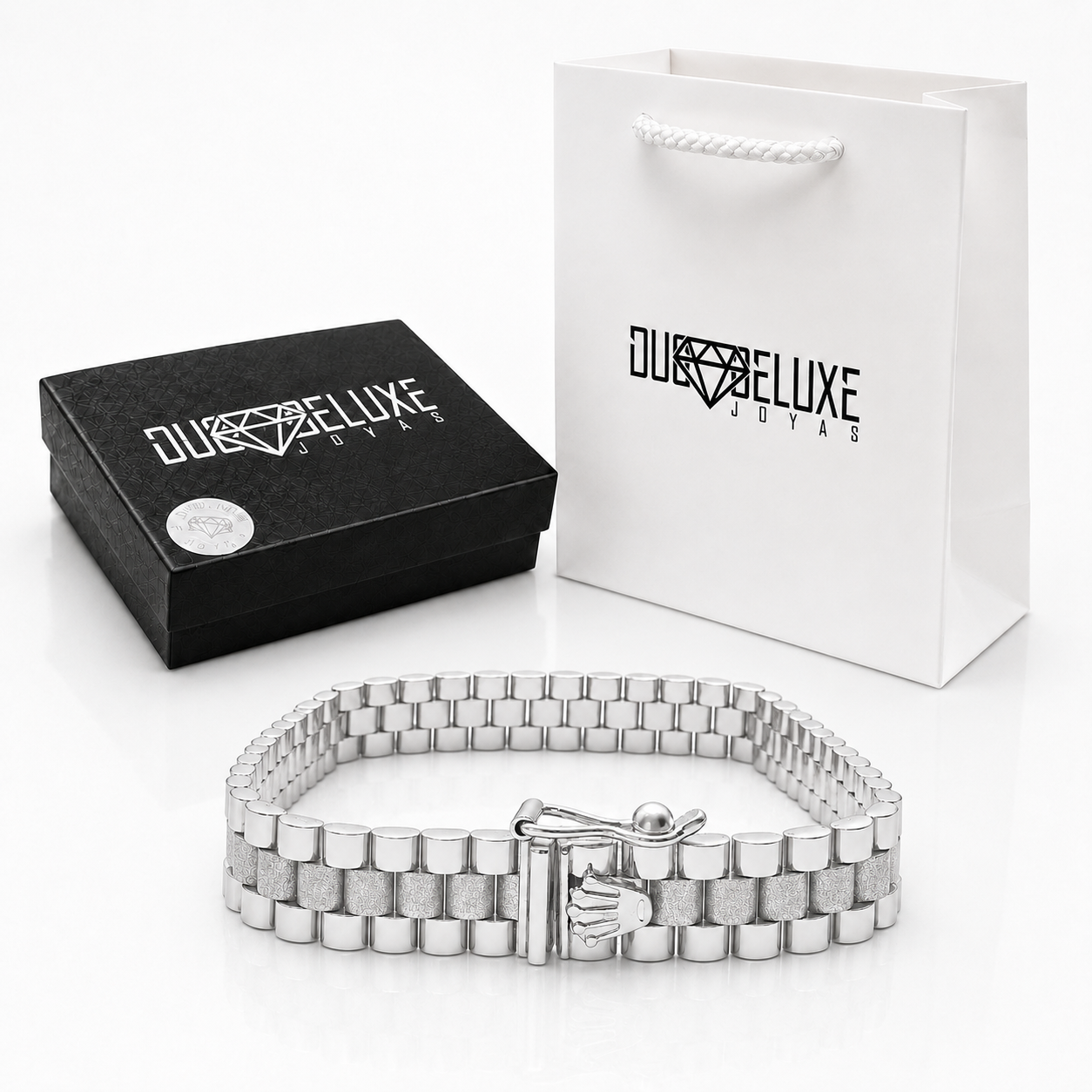 Unisex | Pulso Pulsera Tejido Elegante Presidencial 11 mm, Esclava Para Hombre Y Mujer De Plata Autentica Ley .925, DUO DELUXE JOYAS