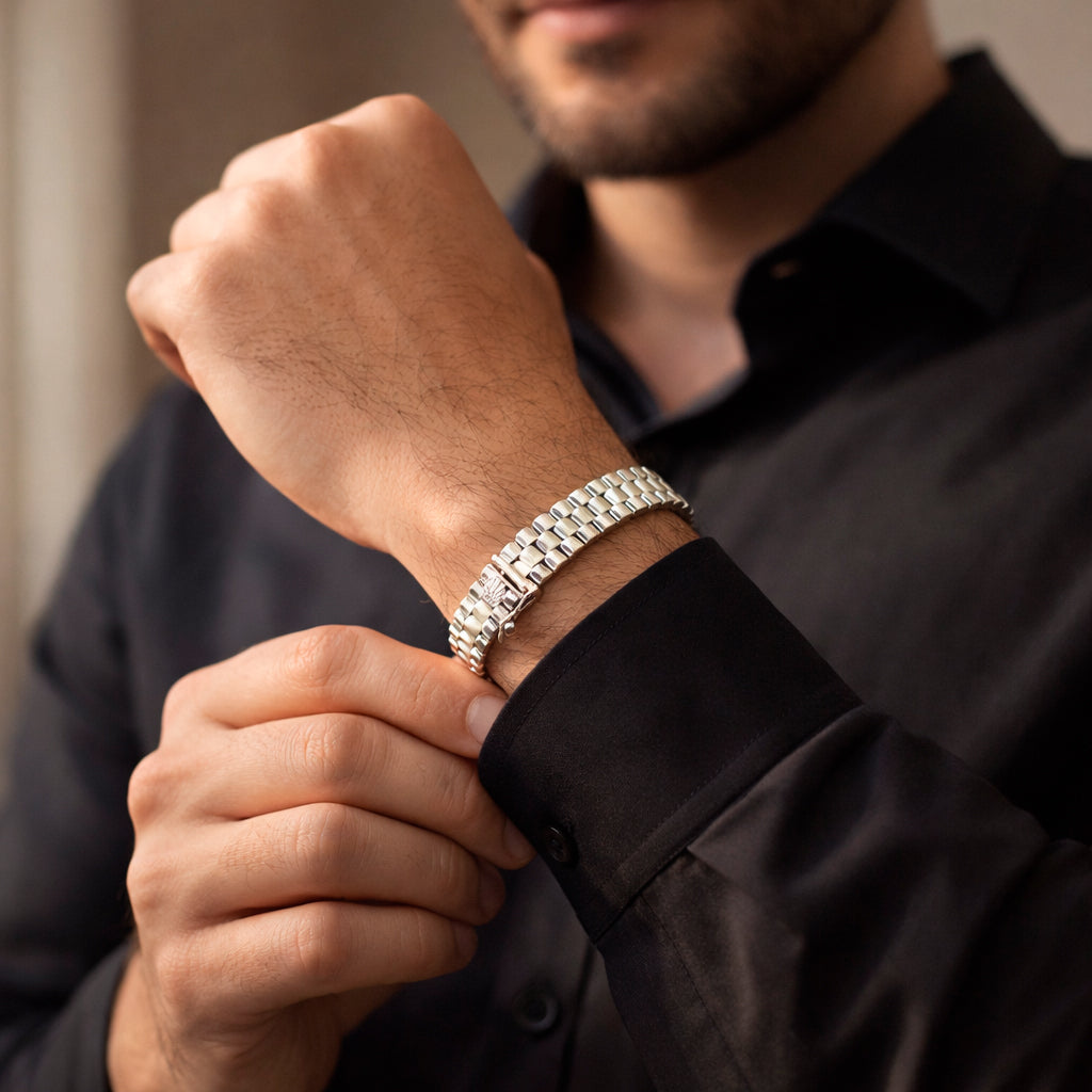 Unisex | Pulso Pulsera Tejido Rolex RCL 8 mm, Esclava Para Hombre Y Mujer De Plata Autentica Ley .925, DUO DELUXE JOYAS