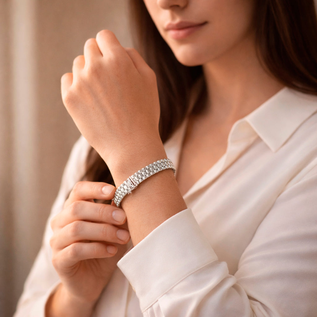 Unisex | Pulso Pulsera Tejido Rolex RCL 8 mm, Esclava Para Hombre Y Mujer De Plata Autentica Ley .925, DUO DELUXE JOYAS